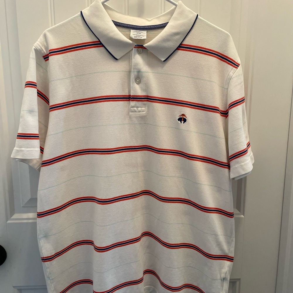 Men's Brooks Brothers White and Red Striped Polo Shirt